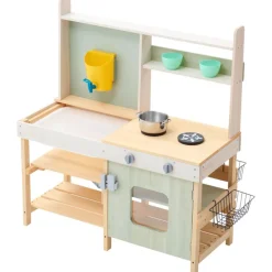 VEVOR Mud Kitchen for Kids, Wooden Toy Play Kitchen Set, Outdoor Toddler Grocery Store Playset, Pretend Play Kitchen with Stoves, Tank, Faucet, Storage Bag, Metal Baskets, and Cookware Pots