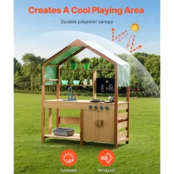 VEVOR Mud Kitchen for Kids, Wooden Toy Play Kitchen Set with Accessories, Outdoor Toddler Grocery Store Playset, Pretend Play Kitchen with Stoves, Planter Boxes, Sink, Faucet, Blackboard, Cookware Pot