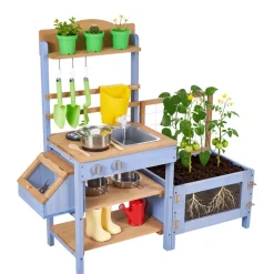 VEVOR Mud Kitchen, Outdoor Mud Kitchen for Kids, Wood Outdoor Play Kitchens with Planting Box, Critter Catcher Container, Tank, Sink, Cookware Pots and Accessories, Wooden Play Kitchens for Lawn, Yard