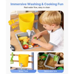 VEVOR Mud Kitchen, Outdoor Mud Kitchen for Kids, Wood Outdoor Play Kitchens with Planting Box, Critter Catcher Container, Tank, Sink, Cookware Pots and Accessories, Wooden Play Kitchens for Lawn, Yard