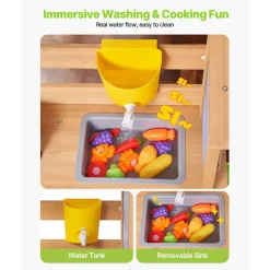 VEVOR Mud Kitchen, Outdoor Mud Kitchen for Kids, Wood Outdoor Play Kitchens with Stoves, Tank, Sink, Planting Shovels, Spatulas, Box, Cookware Pots and Accessories, Wooden Play Kitchens for Home, Lawn