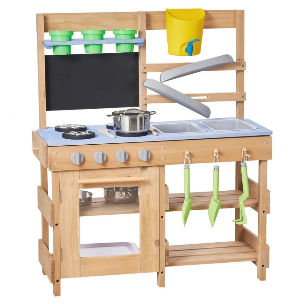 VEVOR Mud Kitchen, Outdoor Mud Kitchen for Kids, Wood Outdoor Play Kitchens with Stoves, Hooks, Sinks, Planting Shovels, Spatulas, Handle, Cookware Pots and Accessories, Play with Water and Sand