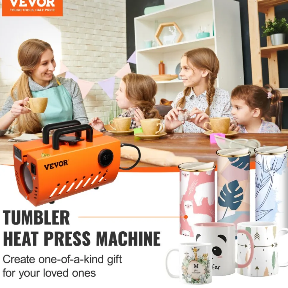 VEVOR Mug Heat Press Machine, 30oz Tumbler Heat Press, Sublimation Transfer 11-15oz 16-25oz 30oz Straight Skinny Tumblers, Cup Heat Press with Heat-resist Gloves, Tape, DIY Ceramic Mugs Glasses