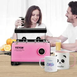 VEVOR Mug Heat Press, 11-30oz Tumbler Heat Press Machine, Sublimation Transfer Straight Skinny Tumblers, Cup Heat Press with Heat-resist Gloves & Tape, DIY Ceramic Mugs Cups Glasses, As Gift, Pink