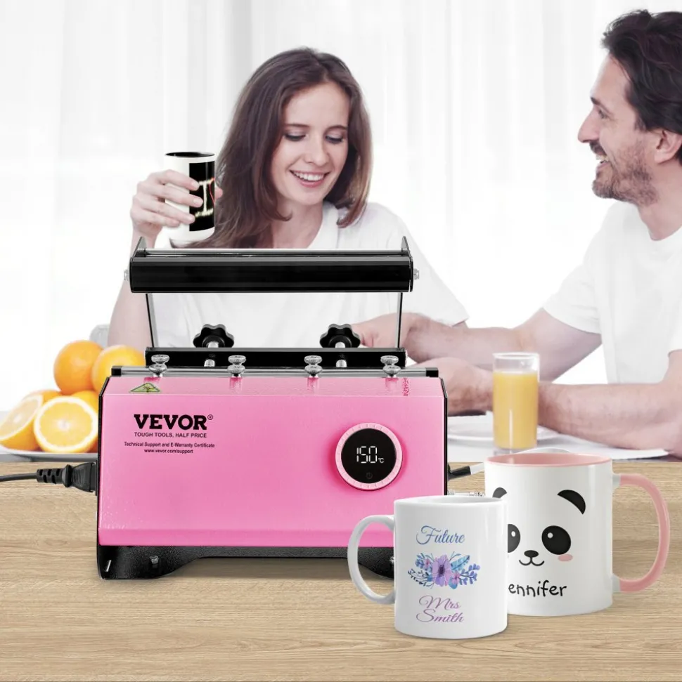 VEVOR Mug Heat Press, 11-30oz Tumbler Heat Press Machine, Sublimation Transfer Straight Skinny Tumblers, Cup Heat Press with Heat-resist Gloves & Tape, DIY Ceramic Mugs Cups Glasses, As Gift, Pink