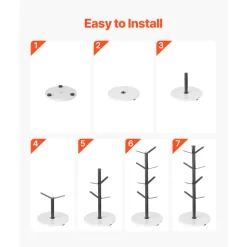 VEVOR Mug Holder Tree with Marble Base, 8 Hooks Coffee Cup Holder for Counter, Carbon Steel Mug Tree Cup Rack Stand, Upgraded Coffee Cup Tree for Coffee Bar Kitchen Home Organizer (Matte Black)