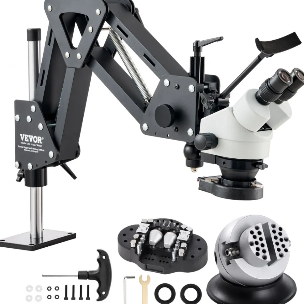VEVOR Multi-Directional Microscope with Spring Bracket, 7X-45X Magnification Jewelry Microscope, Micro Jewelry Inlaid Stand with Integrated USB Ring LED Light and 360° Ball Vise, for Jewelry Inlay