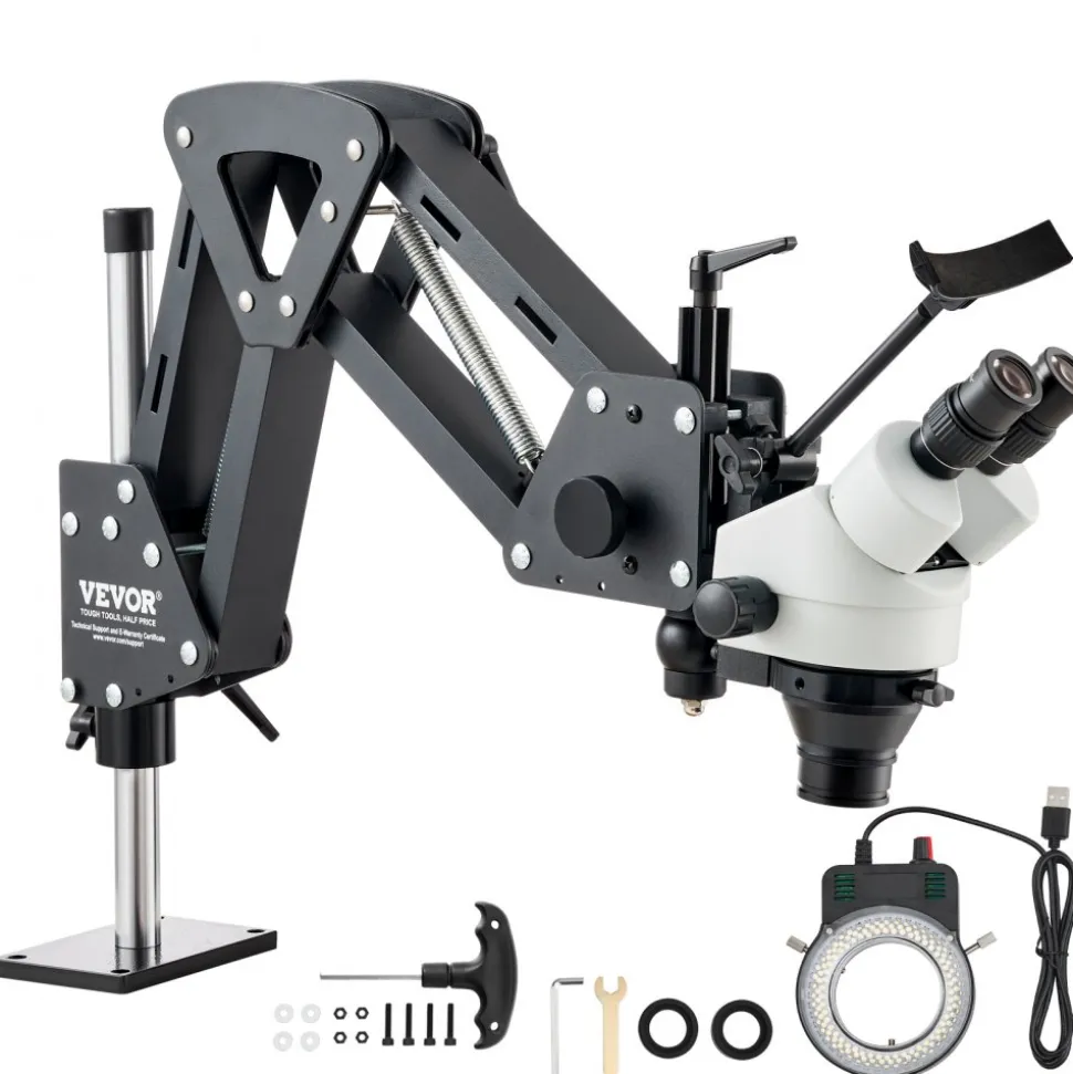 VEVOR Multi-Directional Microscope with Spring Bracket, 7X-45X Magnification Jewelry Microscope, Micro Jewelry Inlaid Stand with Integrated USB Ring LED Light, Jewelers Microscope for Jewelry Inlay