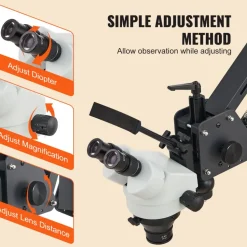 VEVOR Multi-Directional Microscope with Spring Bracket, 7X-45X Magnification Jewelry Microscope, Micro Jewelry Inlaid Stand with Integrated USB Ring LED Light, Jewelers Microscope for Jewelry Inlay