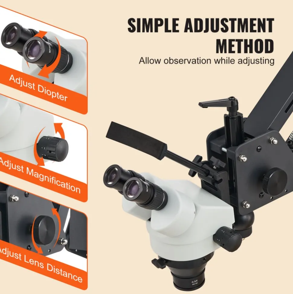 VEVOR Multi-Directional Microscope with Spring Bracket, 7X-45X Magnification Jewelry Microscope, Micro Jewelry Inlaid Stand with Integrated USB Ring LED Light, Jewelers Microscope for Jewelry Inlay