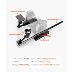 VEVOR Multi-Grind Sharpening System, Vari-Grind Pro Sharpening Jig Kit for 6" & 8" Bench Grinders – with Platform, Long Support Arm & Fingernail Gouge Jig, for Chisels, Woodturning, Plane Irons