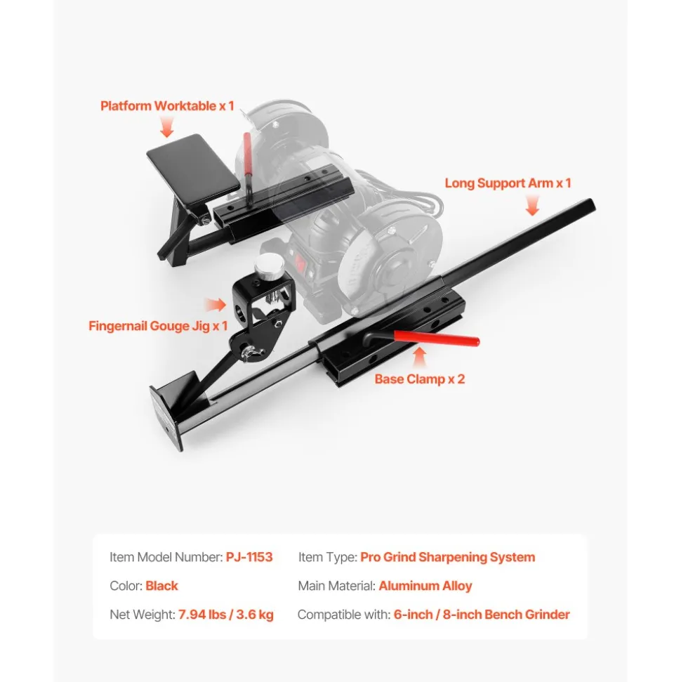 VEVOR Multi-Grind Sharpening System, Vari-Grind Pro Sharpening Jig Kit for 6" & 8" Bench Grinders – with Platform, Long Support Arm & Fingernail Gouge Jig, for Chisels, Woodturning, Plane Irons