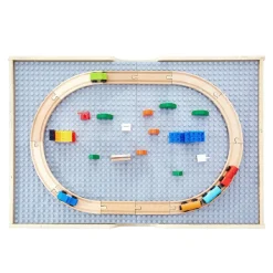 VEVOR Multi-Purpose Activity Play Table, 290 Building Bricks and 30-Piece Wooden Train Set Railway, Vehicles, Tracks and Accessories, Wooden Kids Activity Table with Storage Area for Kids Ages 3+