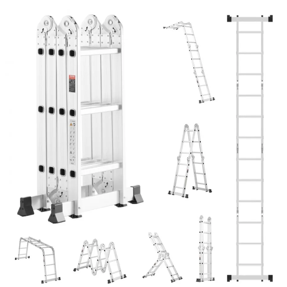 VEVOR Multi-Purpose Folding Ladder, 7-in-1 Tall Extension Step Ladder, A Frame 4 Step with Scaffolding Plank Telescoping Ladder, 15.5ft Reach Height Heavy Duty , 330 lbs Capacity for Home Outdoor