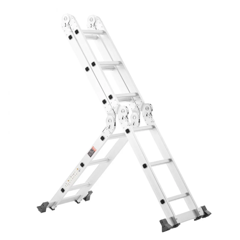 VEVOR Multi-Purpose Folding Ladder, 7-in-1 Tall Extension Step Ladder, A Frame 4 Step with Scaffolding Plank Telescoping Ladder, 15.5ft Reach Height Heavy Duty , 330 lbs Capacity for Home Outdoor
