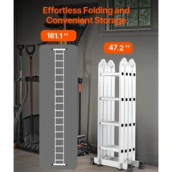VEVOR Multi-Purpose Folding Ladder, 7-in-1 Tall Extension Step Ladder, A Frame 4 Step Telescoping Ladder, 15.5ft Reach Height Heavy Duty Adjustable Ladder, 330 lbs Capacity for Home Outdoor