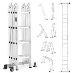 VEVOR Multi-Purpose Folding Ladder, 7-in-1 Tall Extension Step Ladder, A Frame 4 Step Telescoping Ladder, 15.5ft Reach Height Heavy Duty Adjustable Ladder, 330 lbs Capacity for Home Outdoor