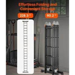 VEVOR Multi-Purpose Folding Ladder, 7-in-1 Tall Extension Step Ladder, A Frame 5 Step Telescoping Ladder, 19ft Reach Height Heavy Duty Adjustable Ladder, 330 lbs Capacity for Home Outdoor