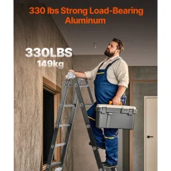 VEVOR Multi-Purpose Folding Ladder, 7-in-1 Tall Extension Step Ladder, A Frame 5 Step Telescoping Ladder, 19ft Reach Height Heavy Duty Adjustable Ladder, 330 lbs Capacity for Home Outdoor