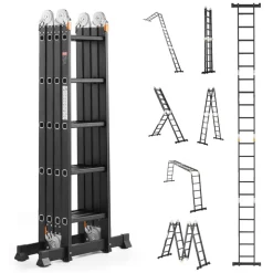 VEVOR Multi-Purpose Folding Ladder, 7-in-1 Tall Extension Step Ladder, A Frame 5 Step Telescoping Ladder, 19ft Reach Height Heavy Duty Adjustable Ladder, 330 lbs Capacity for Home Outdoor Metal
