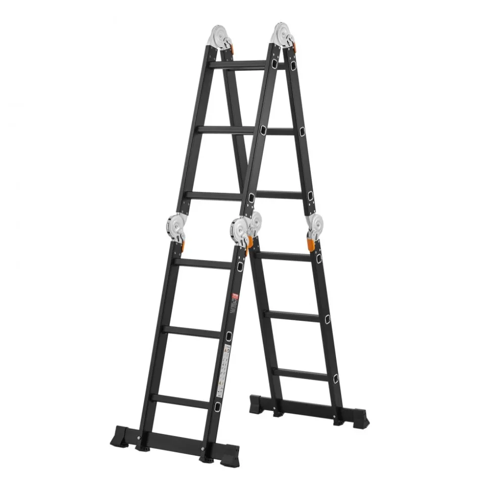 VEVOR Multi-Purpose Folding Ladder, 7-in-1 Tall Extension Step Ladder, A Frame 3 Step with Scaffolding Plank Telescoping Ladder, 12ft Reach Height Heavy Duty Ladder, 330 lbs Capacity for Home Outdoor