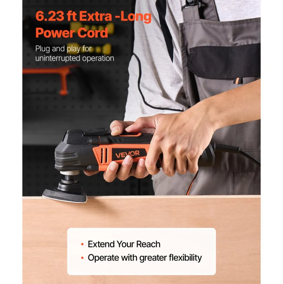 VEVOR Multitool Oscillating Tool, 4Amps Electric Oscillating Multi Tool Corded with 6 Variable Speeds 7000 - 19000 OPM, 3.2° Oscillating Angle, 13PCS Saw Accessories, LED Work Light & Tool Bag