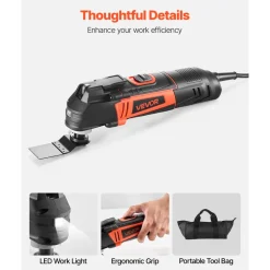VEVOR Multitool Oscillating Tool, 4Amps Electric Oscillating Multi Tool Corded with 6 Variable Speeds 7000 - 19000 OPM, 3.2° Oscillating Angle, 13PCS Saw Accessories, LED Work Light & Tool Bag