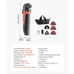 VEVOR Multitool Oscillating Tool, 3Amps Corded Oscillating Multi Tool with 6 Variable Speeds 15000 - 22000 OPM, 3.2° Oscillating Angle, 13PCS Saw Accessories, LED Work Light & Tool Bag