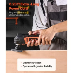 VEVOR Multitool Oscillating Tool, 3Amps Corded Oscillating Multi Tool with 6 Variable Speeds 15000 - 22000 OPM, 3.2° Oscillating Angle, 13PCS Saw Accessories, LED Work Light & Tool Bag