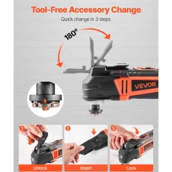 VEVOR Multitool Oscillating Tool, 3Amps Corded Oscillating Multi Tool with 6 Variable Speeds 15000 - 22000 OPM, 3.2° Oscillating Angle, 13PCS Saw Accessories, LED Work Light & Tool Bag