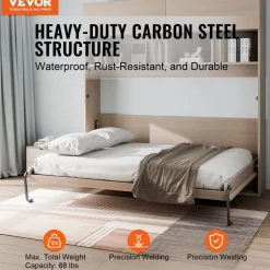 VEVOR Murphy Bed Kit, Full Size, Deluxe DIY Wall Bed Mechanical Hardware Kit, Pneumatic Lever Heavy Duty Bed Frame Support, Folding Cabinet Wall Bed Space Saving Design for Guestroom, Easy to Build