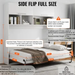VEVOR Murphy Bed Kit, Queen Size, Deluxe DIY Wall Bed Mechanical Hardware Kit, Pneumatic Lever Heavy Duty Bed Frame Support, Folding Cabinet Wall Bed Space Saving Design for Guestroom, Easy to Build