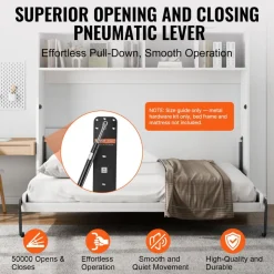 VEVOR Murphy Bed Kit, Twin Size, Deluxe DIY Wall Bed Mechanical Hardware Kit, Pneumatic Lever Heavy Duty Bed Frame Support, Folding Cabinet Wall Bed Space Saving Design for Guestroom, Easy to Build