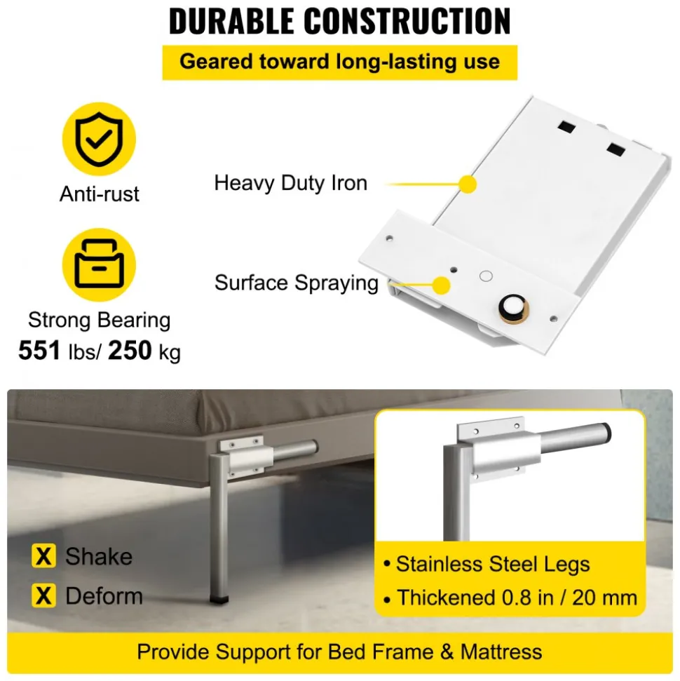 VEVOR Murphy Mounting Wall Springs Mechanism Heavy Duty Support Hardware DIY Kit for Queen Twin Size Bed (Horizontal), White