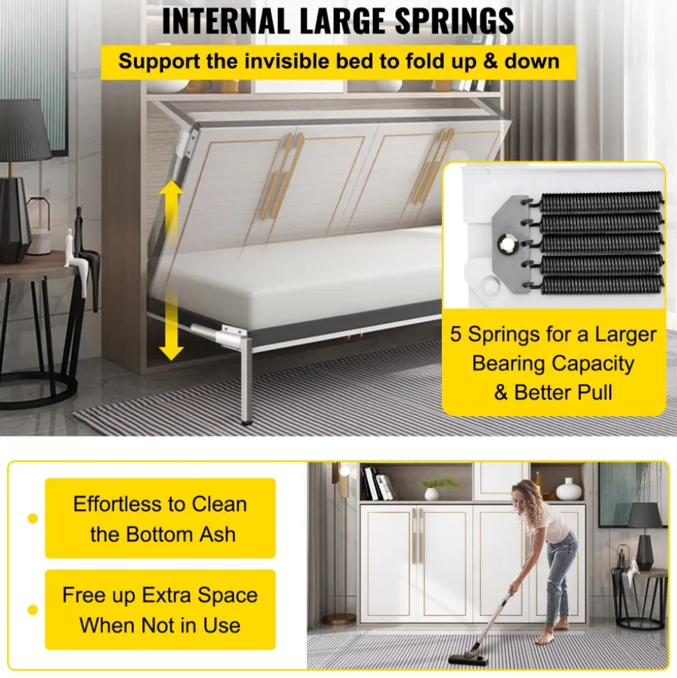 VEVOR Murphy Mounting Wall Springs Mechanism Heavy Duty Support Hardware DIY Kit for Queen Twin Size Bed (Horizontal), White