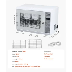 VEVOR Nail Tool Cleaning Machine, 12L Large Capacity, Multi-Functional Tool Cabinet Cleaner Box with Timer Setting, Tempered Glass Door, 185nm Wavelength, for Labs, Home, Nail Salons, Beauty Salons