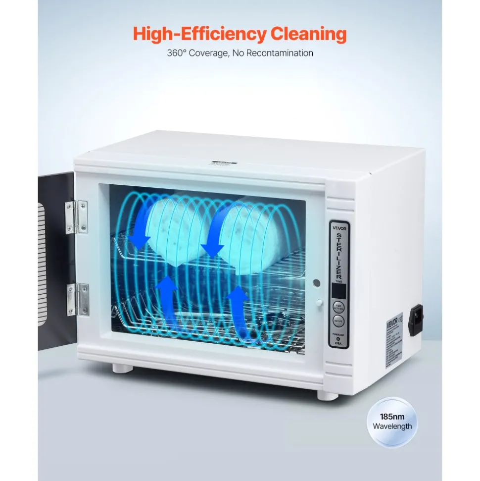 VEVOR Nail Tool Cleaning Machine, 12L Large Capacity, Tool Cabinet Cleaner Box with Timer Setting, Tempered Glass Door, 185nm Wavelength, for Labs, Home, Nail Salons, Hair Studios, Beauty Salons