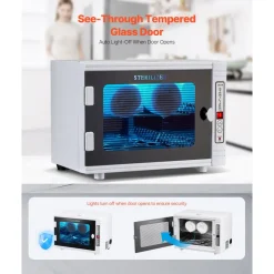 VEVOR Nail Tool Cleaning Machine, 12L Large Capacity, Tool Cabinet Cleaner Box with Timer Setting, Tempered Glass Door, 185nm Wavelength, for Labs, Home, Nail Salons, Hair Studios, Beauty Salons