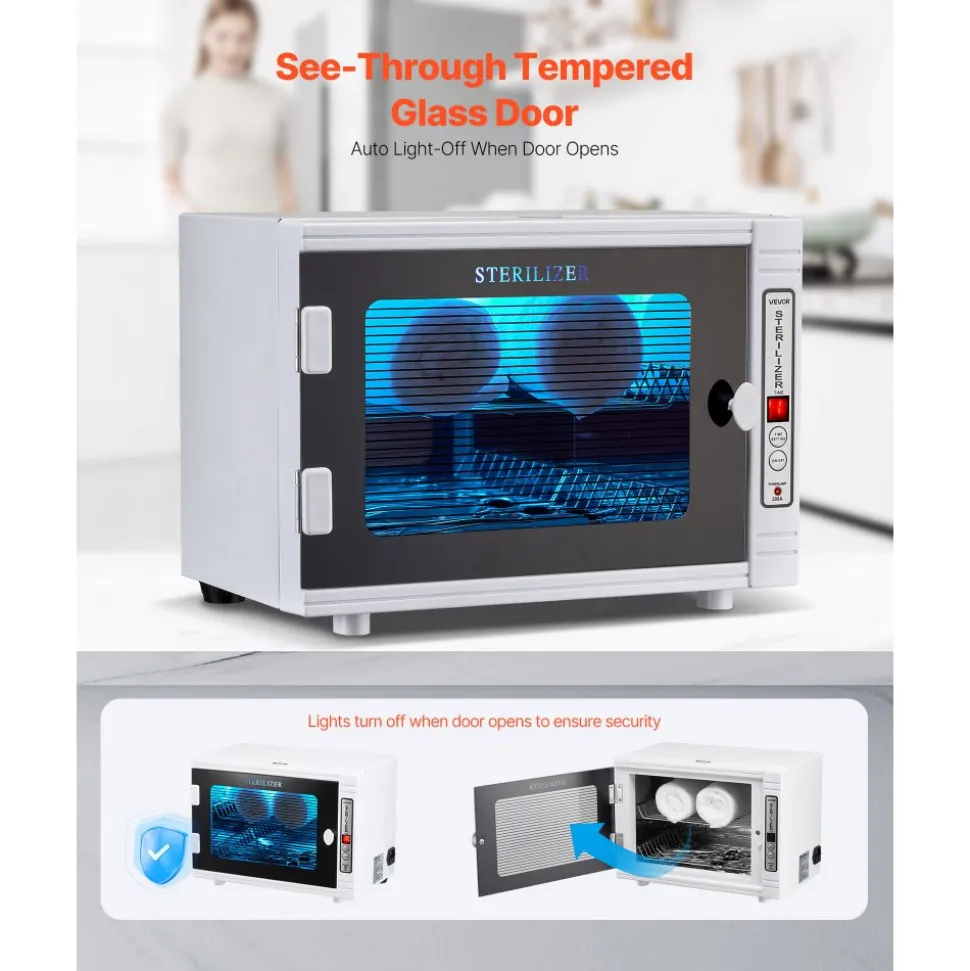 VEVOR Nail Tool Cleaning Machine, 12L Large Capacity, Tool Cabinet Cleaner Box with Timer Setting, Tempered Glass Door, 185nm Wavelength, for Labs, Home, Nail Salons, Hair Studios, Beauty Salons