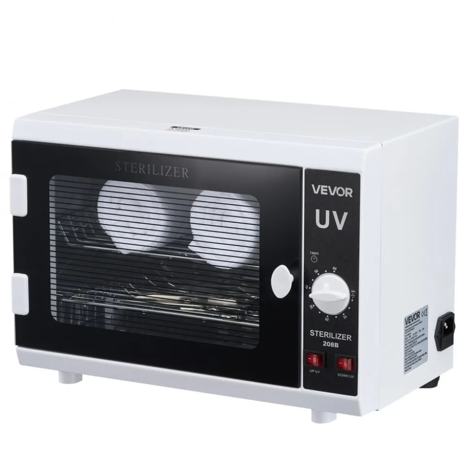 VEVOR Nail Tool Cleaning Machine, 12L Large Capacity, Knob Control, Tool Cabinet Cleaner Box with Timer Setting, Tempered Glass Door, 185nm Wavelength, for Labs, Home, Nail Salons, Beauty Salons