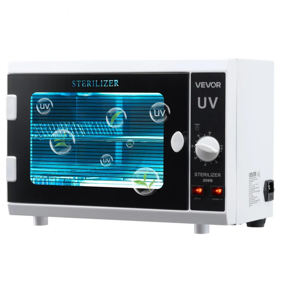 VEVOR Nail Tool Cleaning Machine, 12L Large Capacity, Knob Control, Tool Cabinet Cleaner Box with Timer Setting, Tempered Glass Door, 185nm Wavelength, for Labs, Home, Nail Salons, Beauty Salons