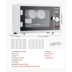 VEVOR Nail Tool Cleaning Machine, 12L Large Capacity, Knob Control, Tool Cabinet Cleaner Box with Timer Setting, Tempered Glass Door, 185nm Wavelength, for Labs, Home, Nail Salons, Beauty Salons