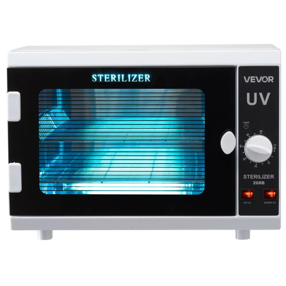 VEVOR Nail Tool Cleaning Machine, 12L Large Capacity, Knob Control, Tool Cabinet Cleaner Box with Timer Setting, Tempered Glass Door, 185nm Wavelength, for Labs, Home, Nail Salons, Beauty Salons