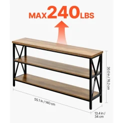 VEVOR Narrow Console Sofa Table, 55.1 inches Behind Couch Table, 3-Tier Long Entryway Table and Skinny Hallway Table, Narrow Sofa Table with Metal Frame, for Entryway, Hallway, Living Room & Bedroom