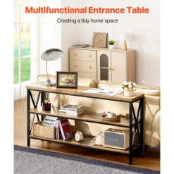 VEVOR Narrow Console Sofa Table, 55.1 inches Behind Couch Table, 3-Tier Long Entryway Table and Skinny Hallway Table, Narrow Sofa Table with Metal Frame, for Entryway, Hallway, Living Room & Bedroom