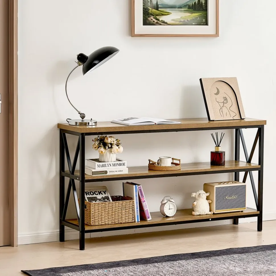 VEVOR Narrow Console Sofa Table, 55.1 inches Behind Couch Table, 3-Tier Long Entryway Table and Skinny Hallway Table, Narrow Sofa Table with Metal Frame, for Entryway, Hallway, Living Room & Bedroom