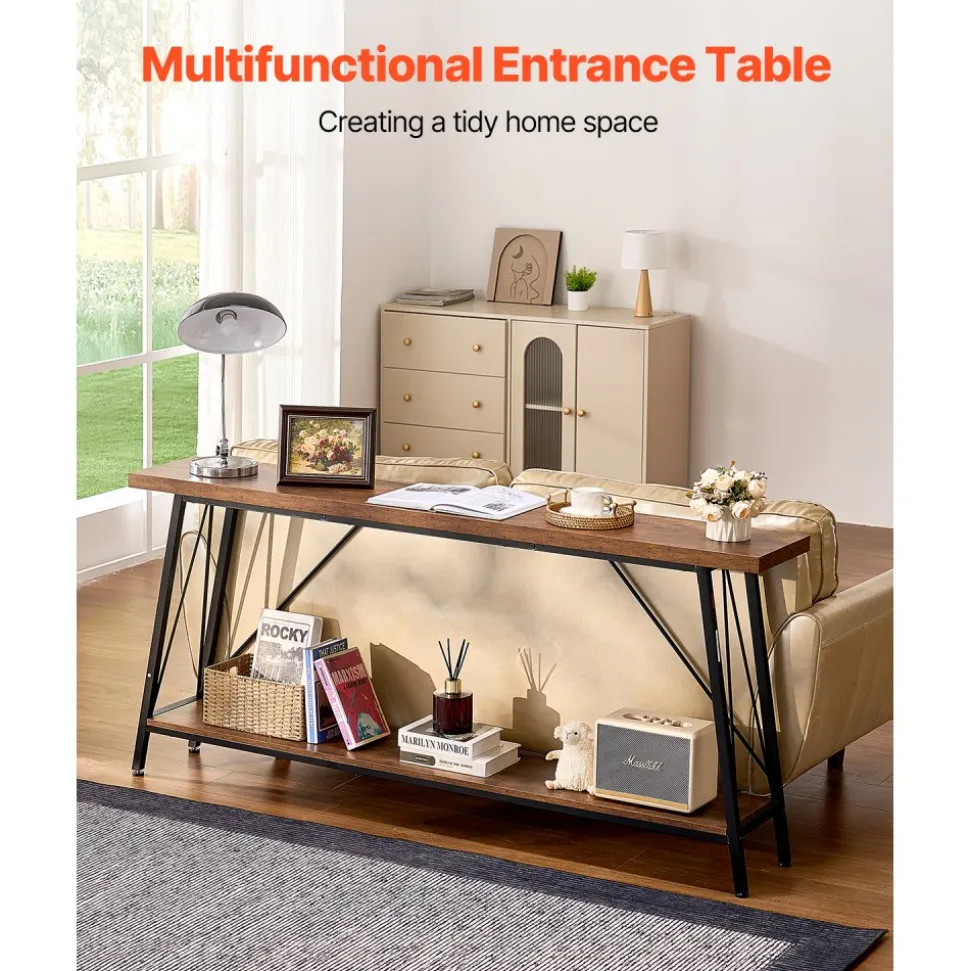 VEVOR Narrow Console Sofa Table, 70.9 inches Behind Couch Table, 2-Tier Long Entryway Table and Skinny Hallway Table, Narrow Sofa Table with Metal Frame, for Entryway, Hallway, Living Room & Bedroom