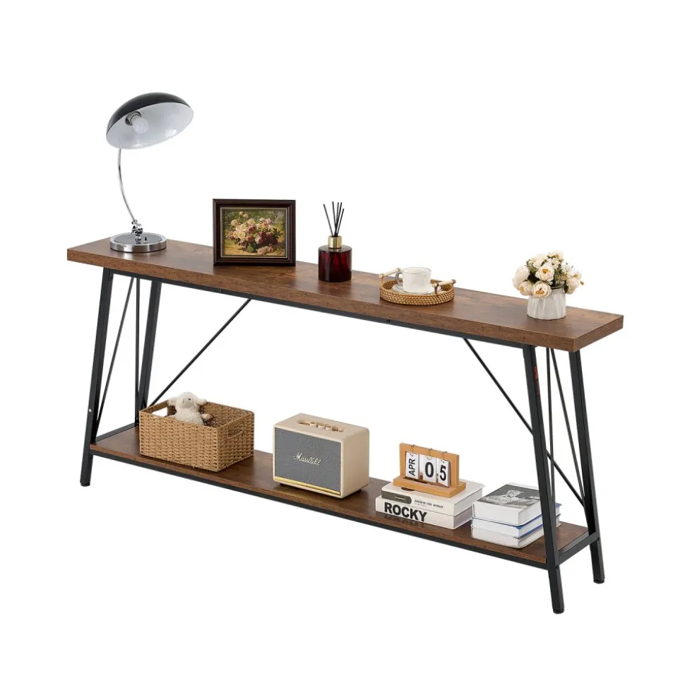 VEVOR Narrow Console Sofa Table, 70.9 inches Behind Couch Table, 2-Tier Long Entryway Table and Skinny Hallway Table, Narrow Sofa Table with Metal Frame, for Entryway, Hallway, Living Room & Bedroom