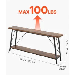 VEVOR Narrow Console Sofa Table, 70.9 inches Behind Couch Table, 2-Tier Long Entryway Table and Skinny Hallway Table, Narrow Sofa Table with Metal Frame, for Entryway, Hallway, Living Room & Bedroom