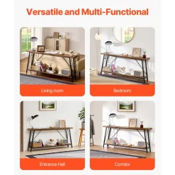 VEVOR Narrow Console Sofa Table, 70.9 inches Behind Couch Table, 2-Tier Long Entryway Table and Skinny Hallway Table, Narrow Sofa Table with Metal Frame, for Entryway, Hallway, Living Room & Bedroom
